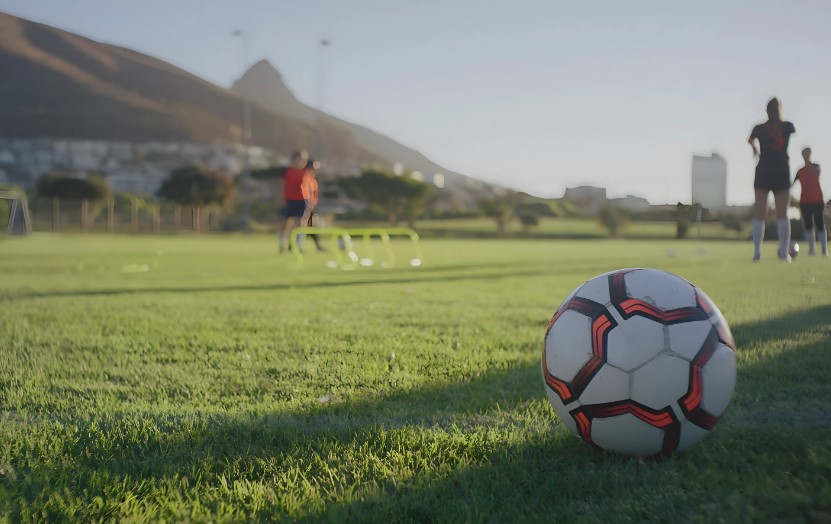 Soccer ball on the pitch during practice